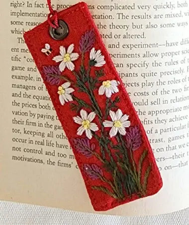 Quince Fables - Retro Linen Bookmark With Cute Floral Embroidery: All Colors