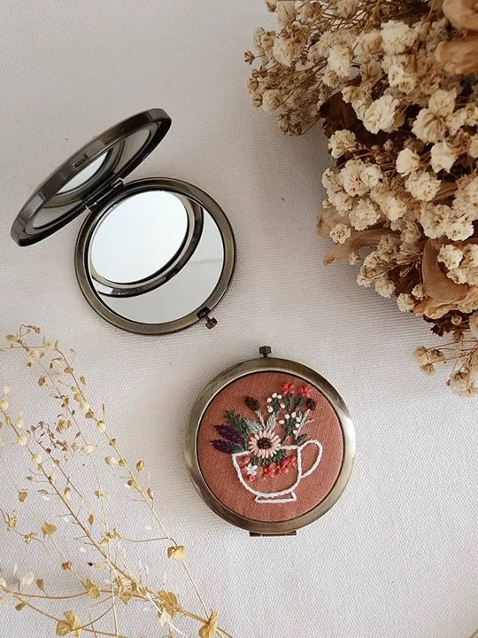 Quince Fables - Floral Embroidered Compact Mirror, Collection Sophia ✅: 7. Flower garden