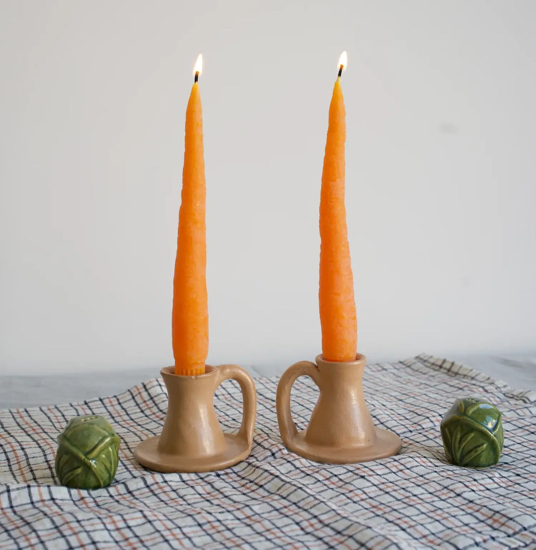 Happy Organics - *NEW* Carrot Beeswax Candles Taper Pair - 8inches tall: Box