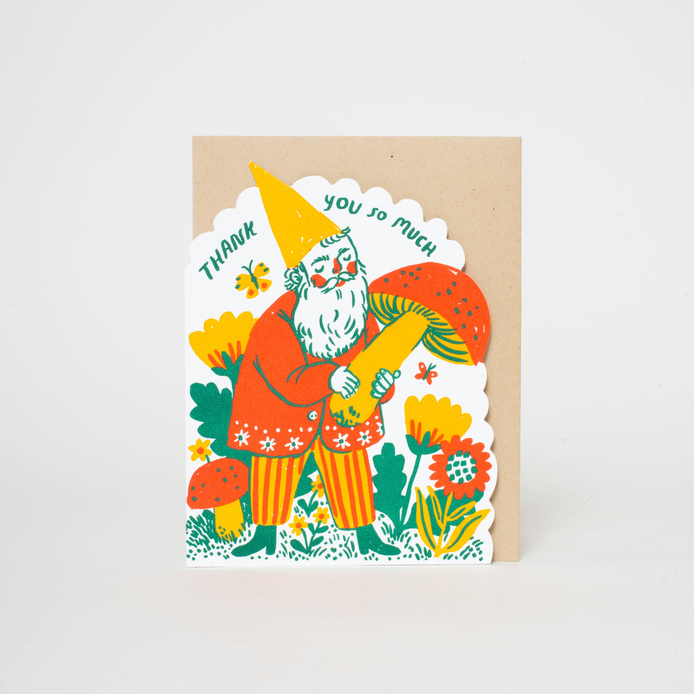 Egg Press Manufacturing - Thank You Gnome Die-cut Letterpress Greeting Card by Phoebe Wahl: Plastic sleeve