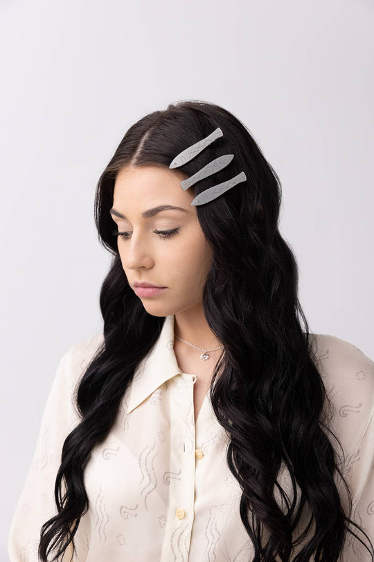 WINONA IRENE - Sardine Fish Hair Clip Set in Silver Acetate with Rhinestone