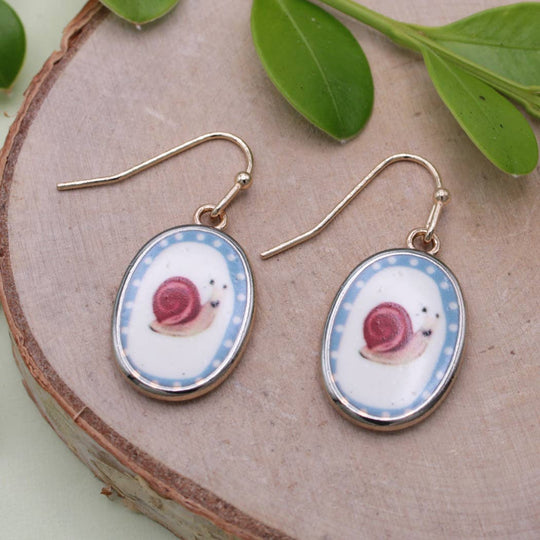ZAD - Garden Life Snail Print Gold Oval Earrings