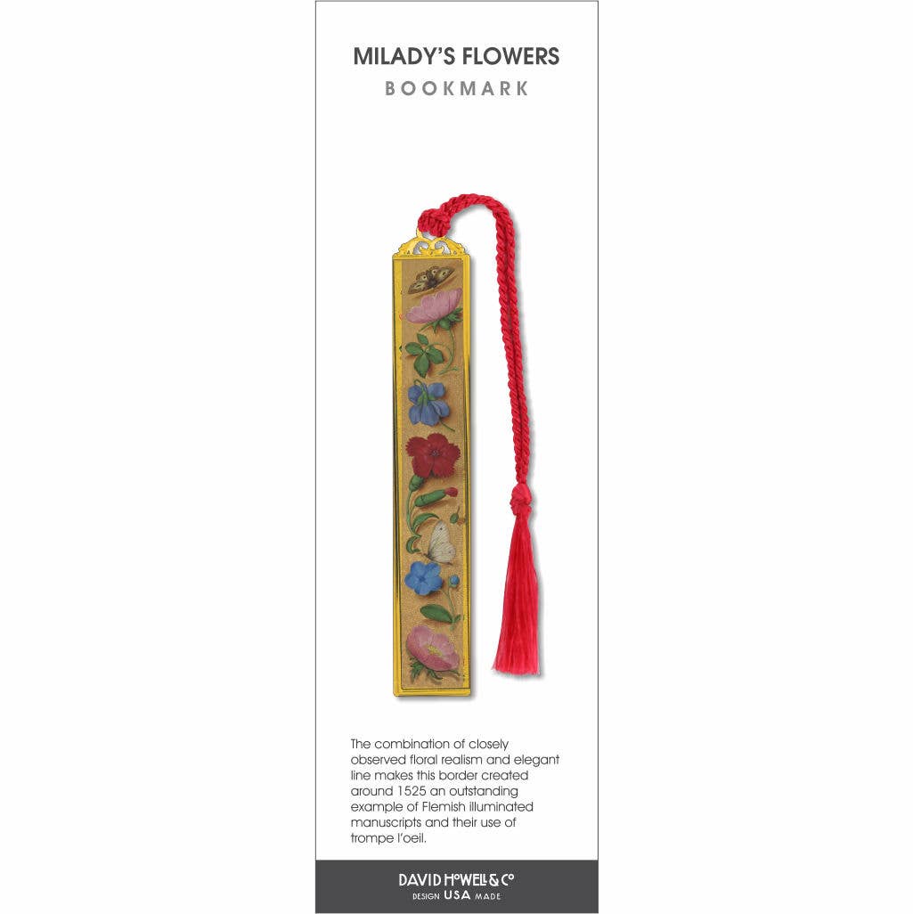 David Howell and Company - Milady's Flowers Metal Bookmark, MADE in USA