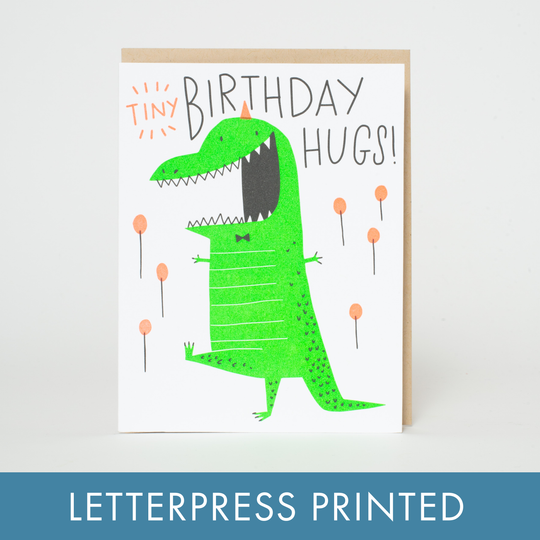 Egg Press Manufacturing - Birthday Tiny Hugs Dino Letterpress Greeting Card by Hello!Lucky: Paper tab