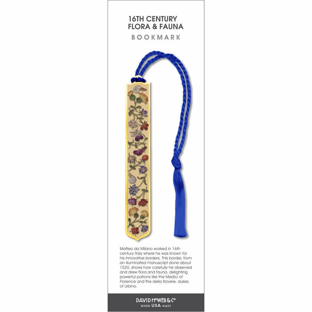 David Howell and Company - 16th Century Flora & Fauna Metal Bookmark, MADE in USA
