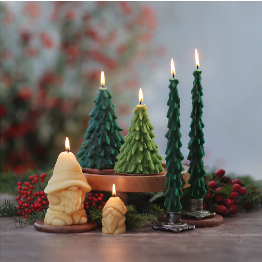 Big Dipper Wax Works - Tree Candles – 100% Pure Beeswax – 2 Sizes, 2 Colors: Moss Green / Medium