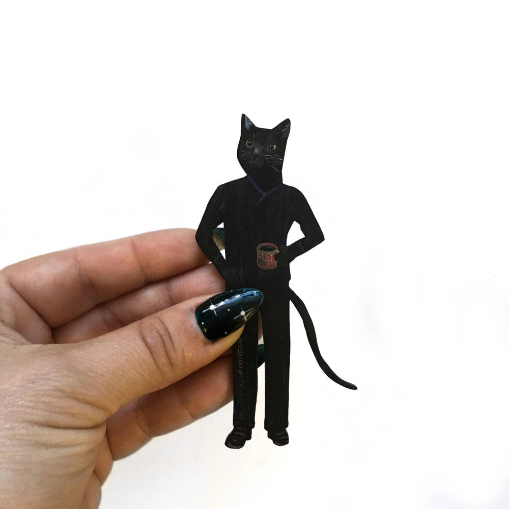 Pergamo Paper Goods - Black Cat Black Coffee Wood Magnet