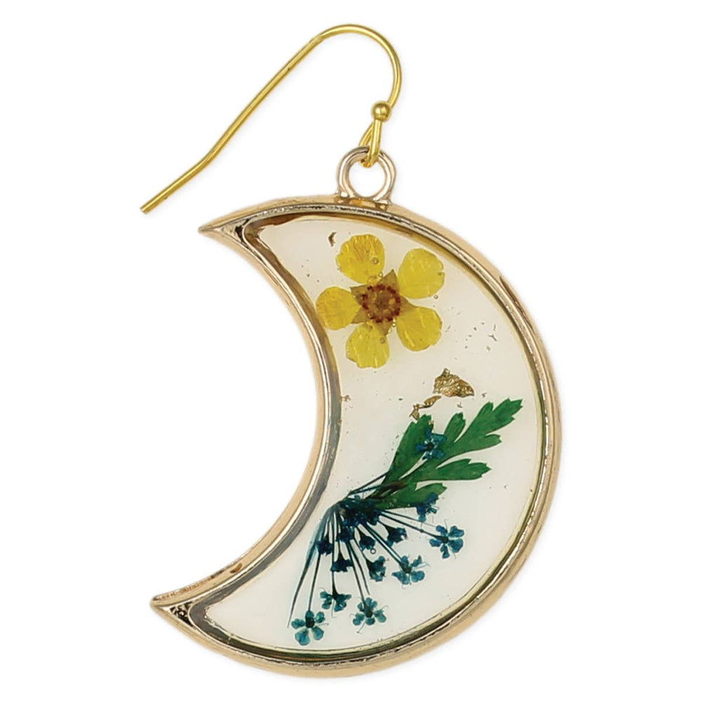 ZAD - Floral Moon Dried Flower Crescent Earrings