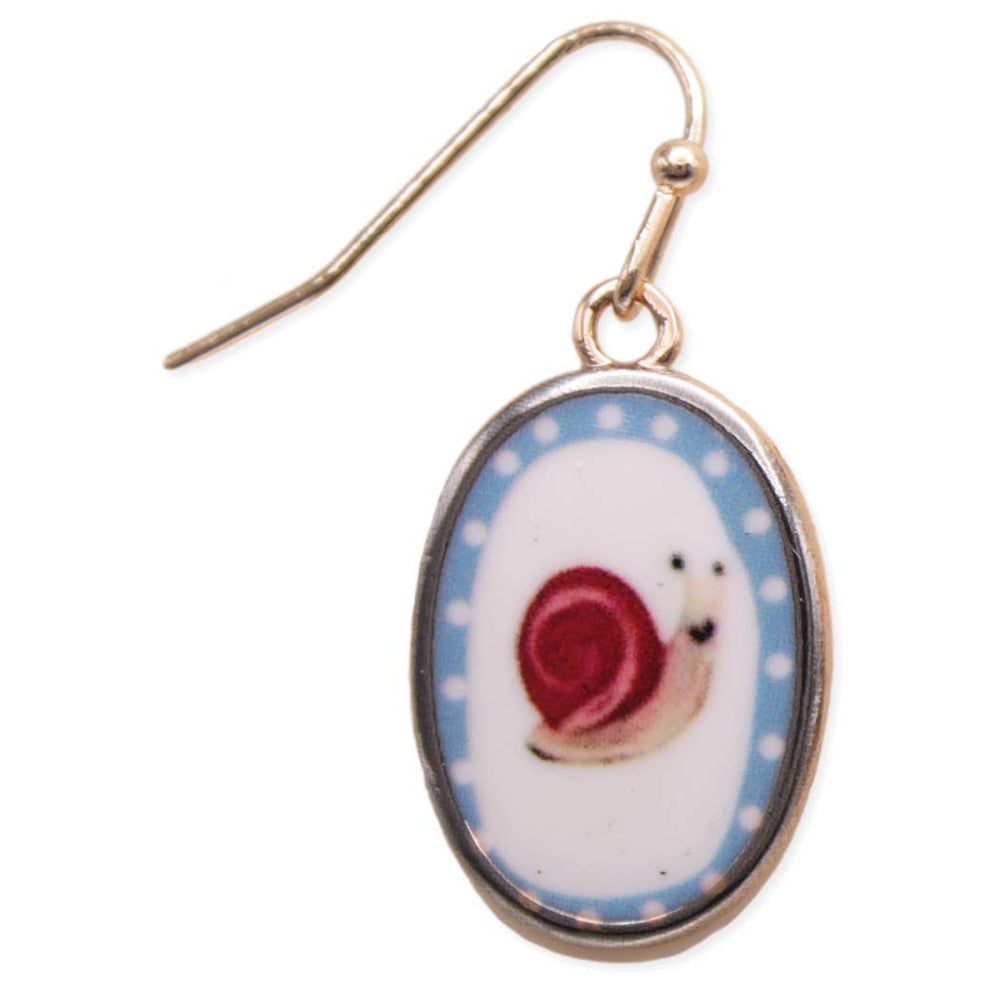 ZAD - Garden Life Snail Print Gold Oval Earrings
