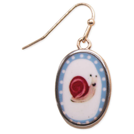 ZAD - Garden Life Snail Print Gold Oval Earrings