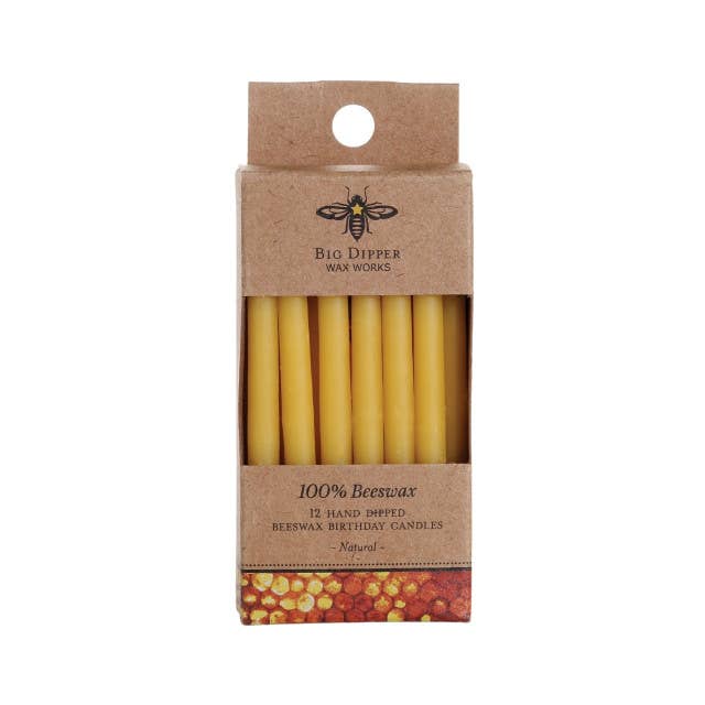 Big Dipper Wax Works - Birthday Candles – 100% Pure Beeswax – Hand-Dipped: Natural (Case of 12 (12 Candles Each))