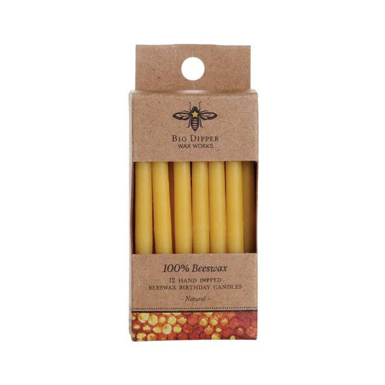 Big Dipper Wax Works - Birthday Candles – 100% Pure Beeswax – Hand-Dipped: Natural (Case of 12 (12 Candles Each))
