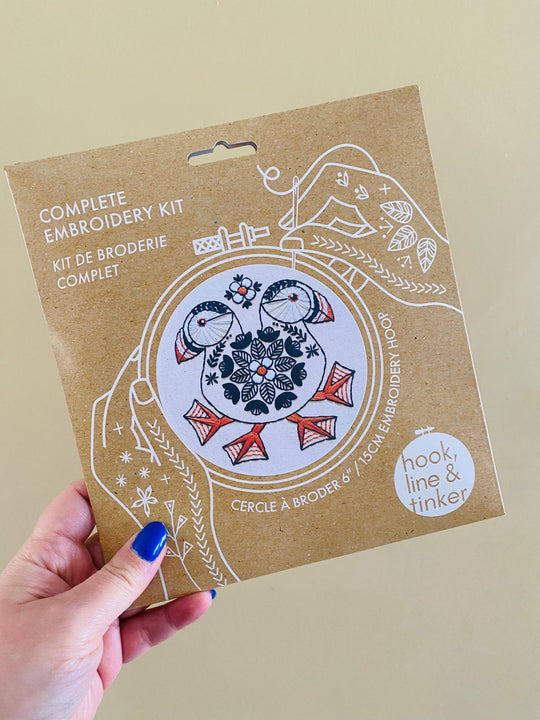 Hook, Line & Tinker Embroidery Kits - Puffin Complete Embroidery Kit