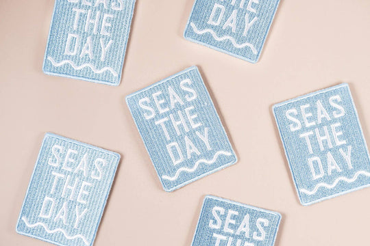 Field Trip Threads - Seas The Day Embroidered Iron-On Patch Beach Nautical Coast