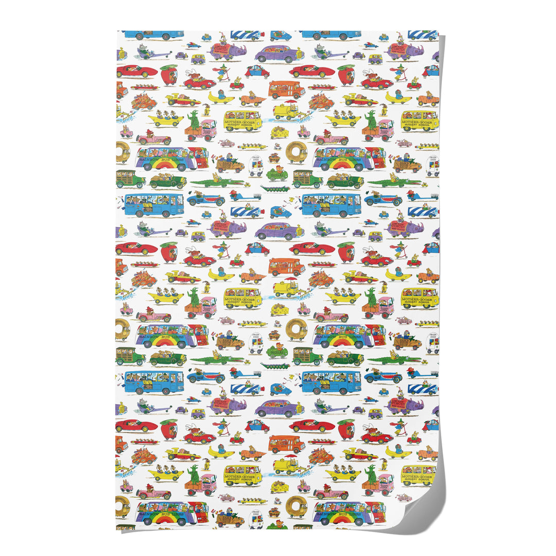 Red Cap Cards - Richard Scarry Busytown Cars wrapping paper: Roll of 3 Sheets