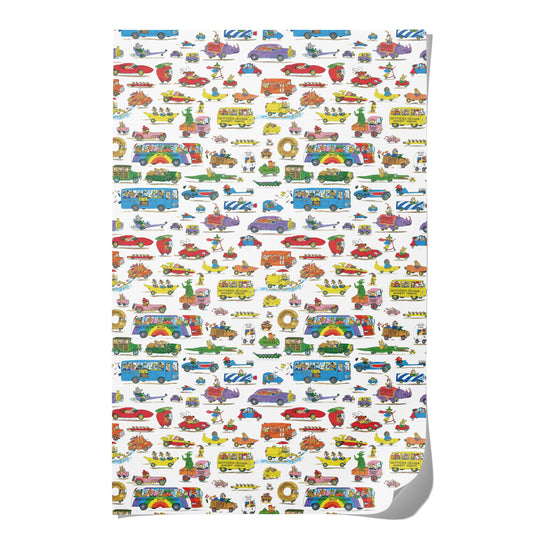Red Cap Cards - Richard Scarry Busytown Cars wrapping paper: Roll of 3 Sheets