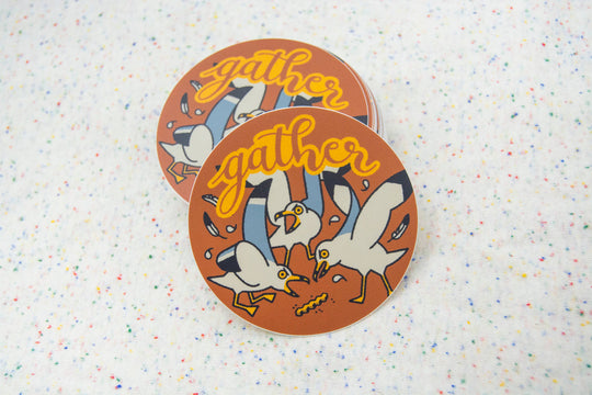 Curlworks - Gather Seagulls - 3" Vinyl Sticker