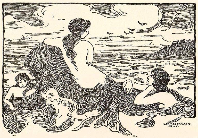 Found Image Press - Postcard TS-262 Woodcut of Mermaids