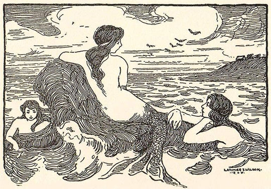 Found Image Press - Postcard TS-262 Woodcut of Mermaids