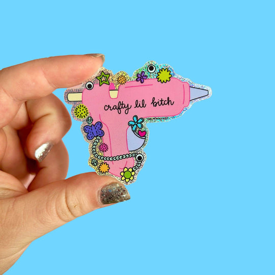 The Peach Fuzz - Crafty Lil Bitch Hot Glue Gun Glitter Sticker