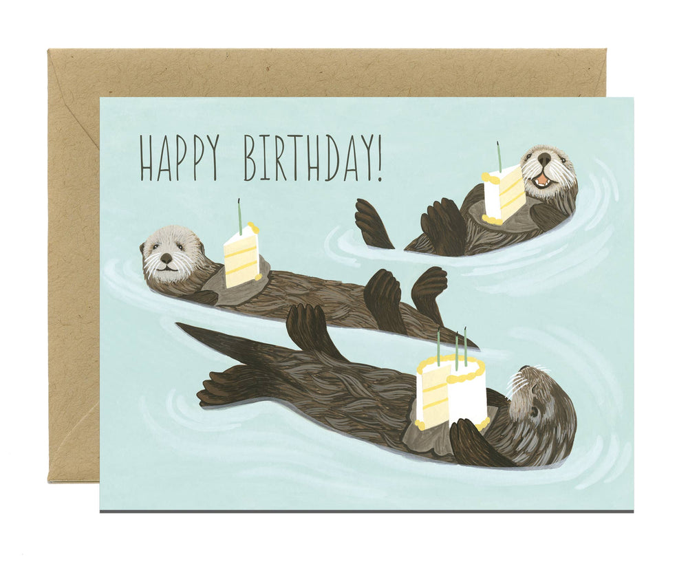 Yeppie Paper - Sea Otters Holding Cake Birthday Card