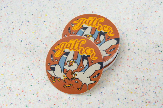 Curlworks - Gather Seagulls - 3" Vinyl Sticker