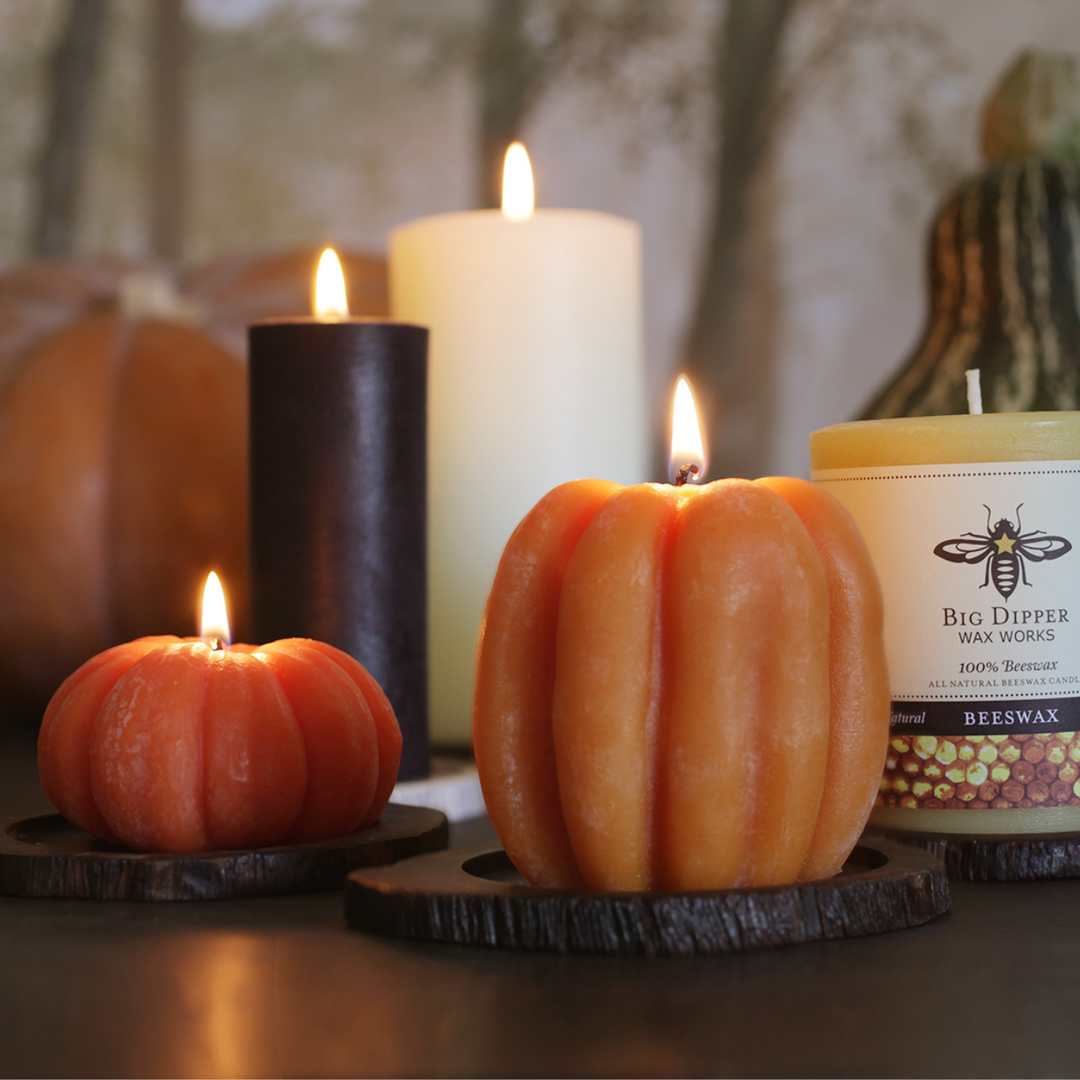 Big Dipper Wax Works - Pumpkin Candles – 100% Pure Beeswax – 3 Sizes Available: Small (3" x 2")
