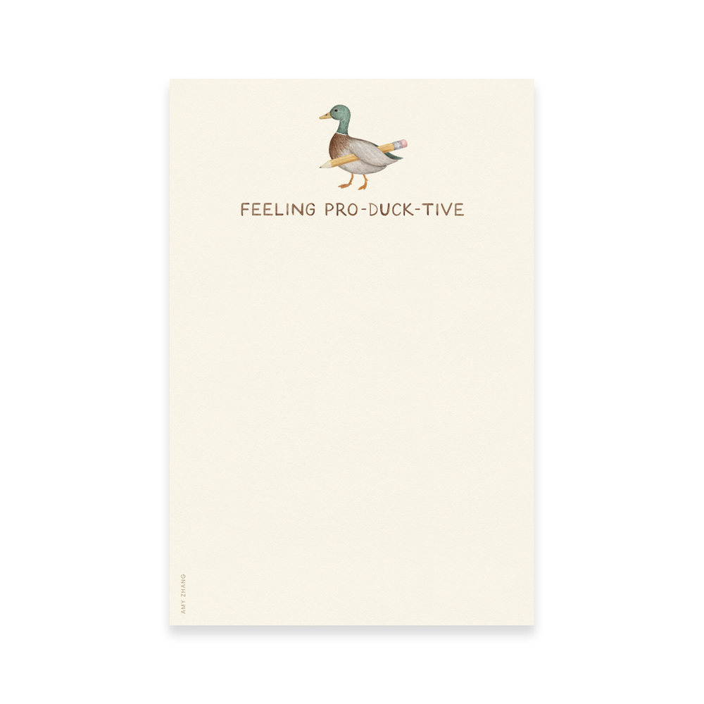 Amy Zhang - Feeling Productive — Cute Duck And Pencil Pun Notepad