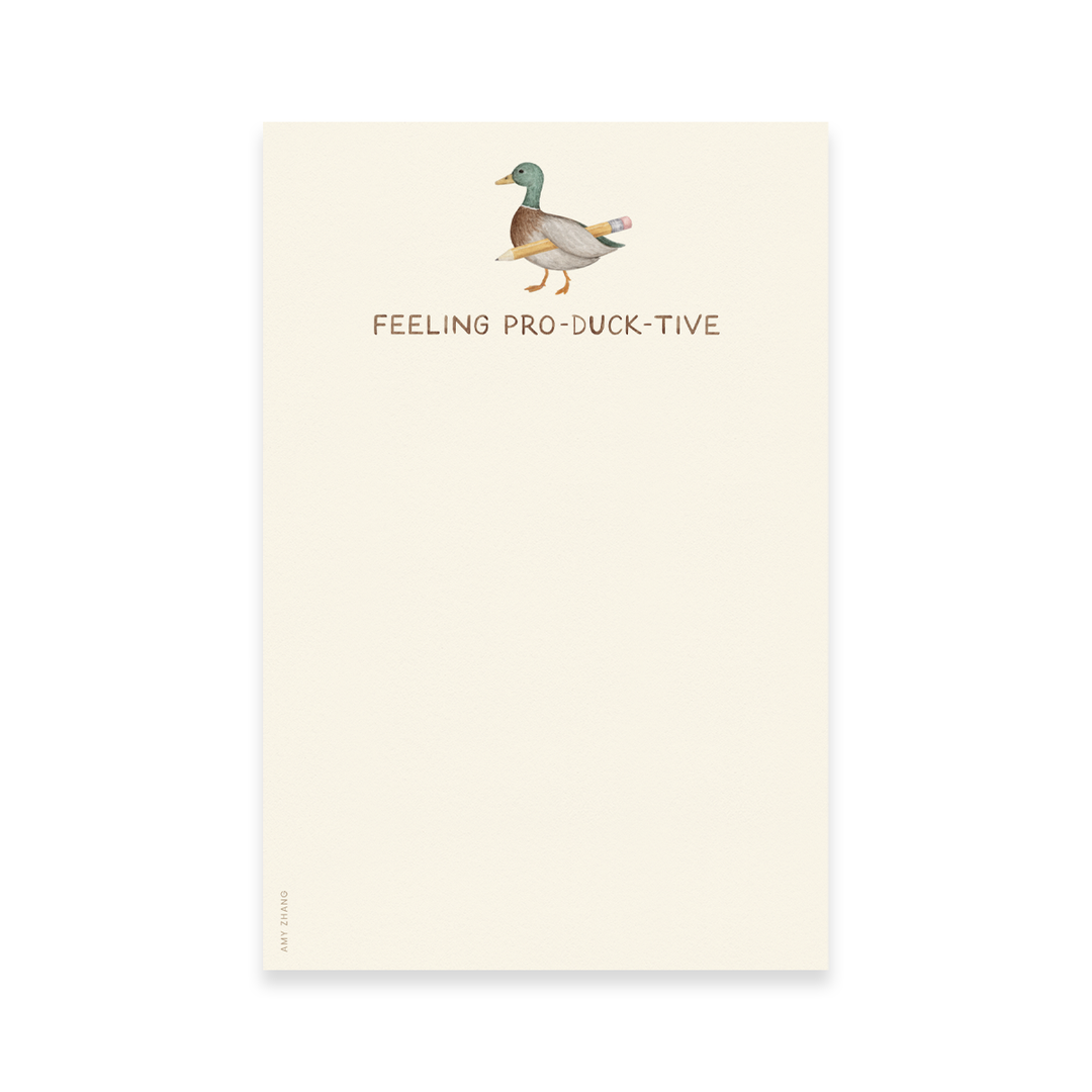 Amy Zhang - Feeling Productive — Cute Duck And Pencil Pun Notepad