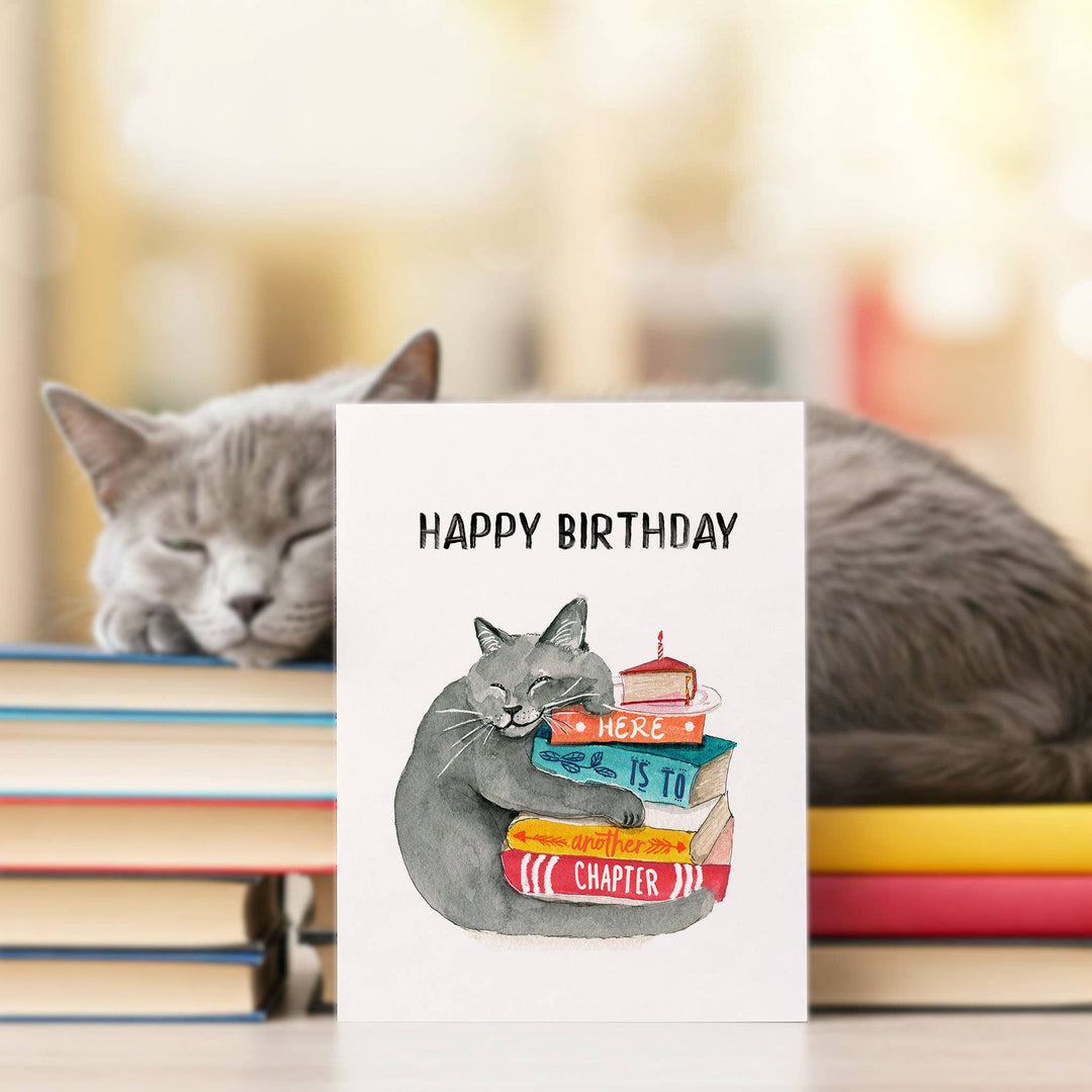 Liyana Studio - Book Lover Cat - Funny Birthday Card