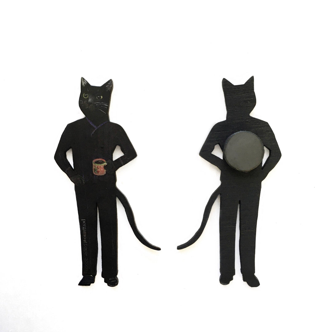 Pergamo Paper Goods - Black Cat Black Coffee Wood Magnet