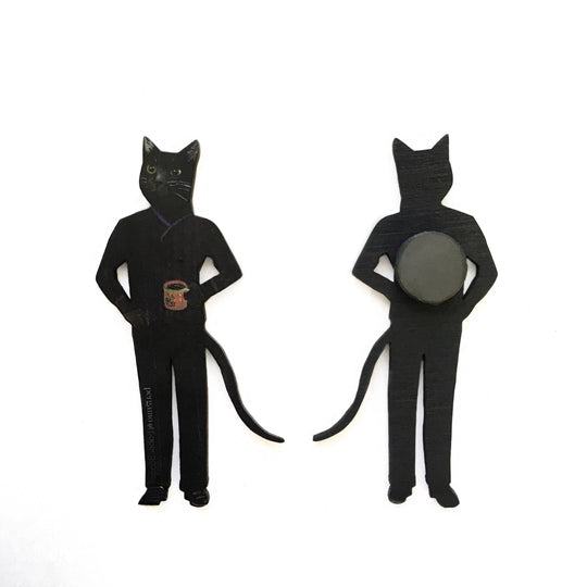 Pergamo Paper Goods - Black Cat Black Coffee Wood Magnet