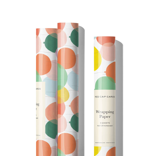 Red Cap Cards - Birthday Balloons birthday wrapping paper: Rolls of 3 sheets