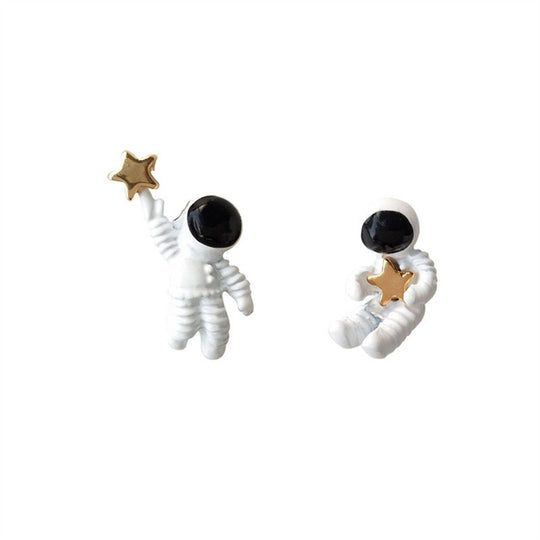 Perimade & Co. LLC - Astronaut Star Space Couple Stud Earring in Solid Copper: Silver Post