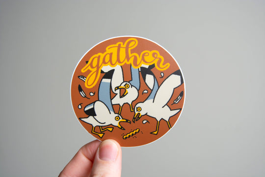 Curlworks - Gather Seagulls - 3" Vinyl Sticker
