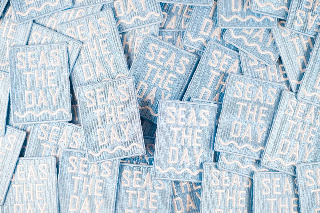 Field Trip Threads - Seas The Day Embroidered Iron-On Patch Beach Nautical Coast