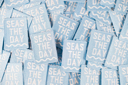 Field Trip Threads - Seas The Day Embroidered Iron-On Patch Beach Nautical Coast