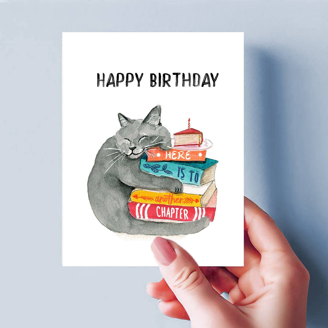 Liyana Studio - Book Lover Cat - Funny Birthday Card
