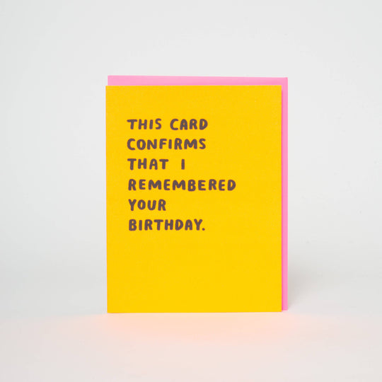 Egg Press Manufacturing - Confirmed Birthday Funny Letterpress Greeting Card by Ashkahn: Paper tab