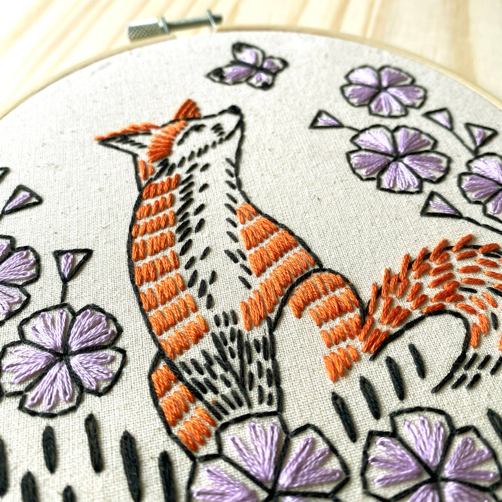 Hook, Line & Tinker Embroidery Kits - Fox in Phlox Complete Embroidery Kit