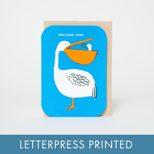 Egg Press Manufacturing - Baby Congrats Pelican Welcome Letterpress Greeting Card by Egg Press: Paper tab