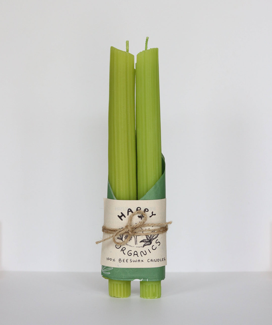 Happy Organics - Celery Beeswax Candles Taper Pair