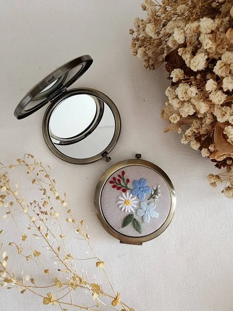 Quince Fables - Floral Embroidered Compact Mirror, Collection Sophia ✅: 7. Flower garden