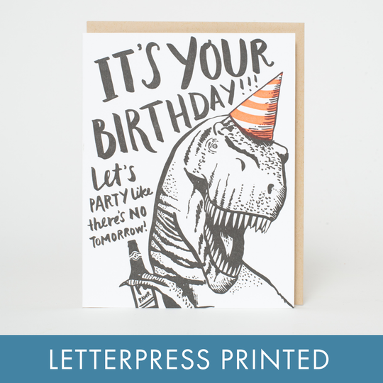 Egg Press Manufacturing - T-Rex Birthday Letterpress Greeting Card by Hello!Lucky: Paper tab