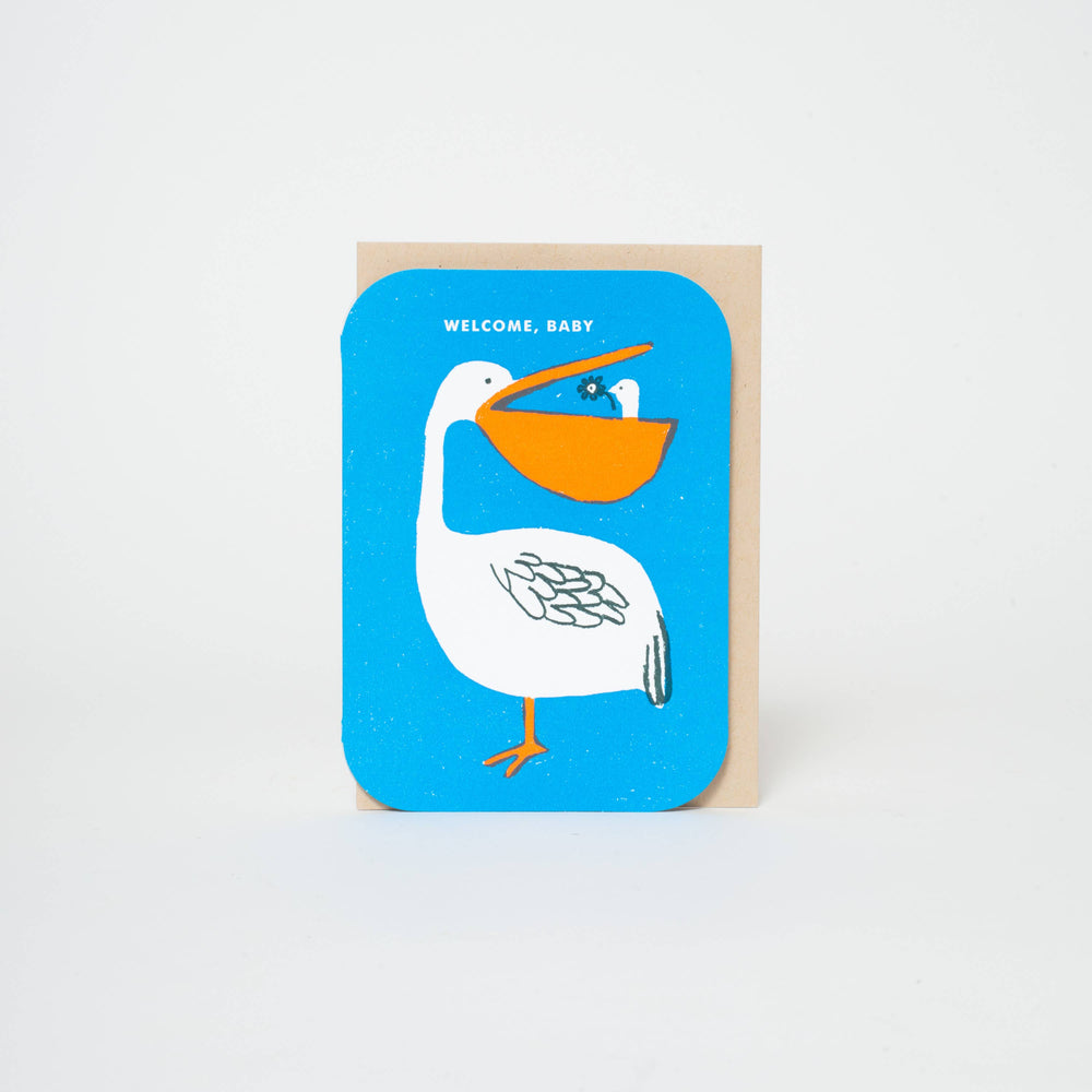 Egg Press Manufacturing - Baby Congrats Pelican Welcome Letterpress Greeting Card by Egg Press: Paper tab
