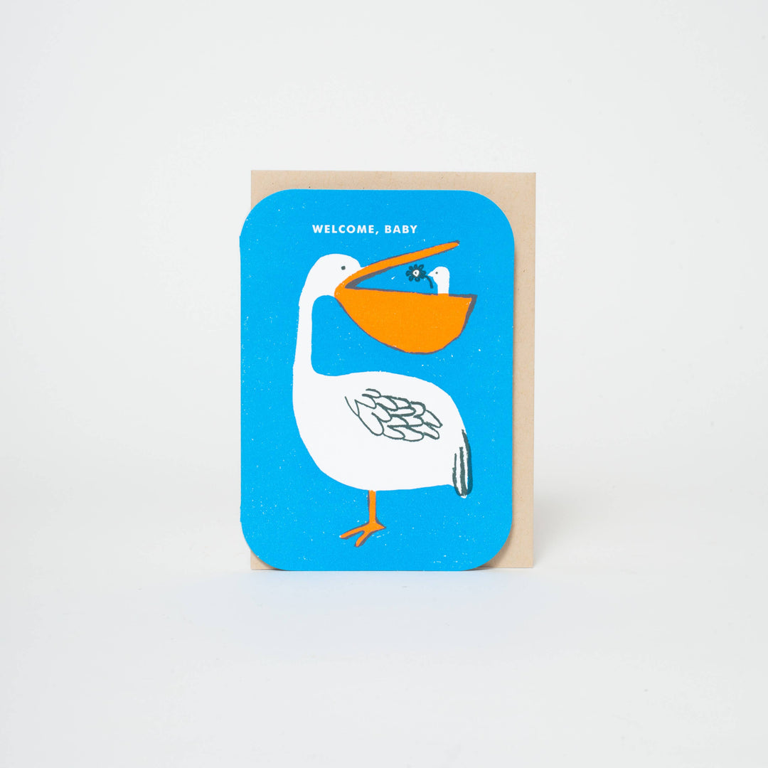 Egg Press Manufacturing - Baby Congrats Pelican Welcome Letterpress Greeting Card by Egg Press: Paper tab