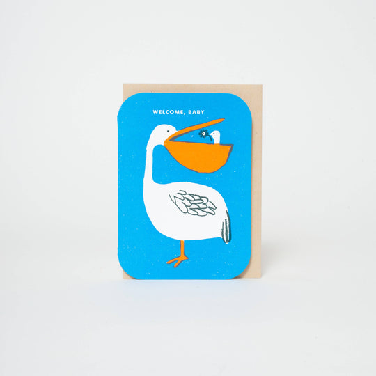 Egg Press Manufacturing - Baby Congrats Pelican Welcome Letterpress Greeting Card by Egg Press: Paper tab