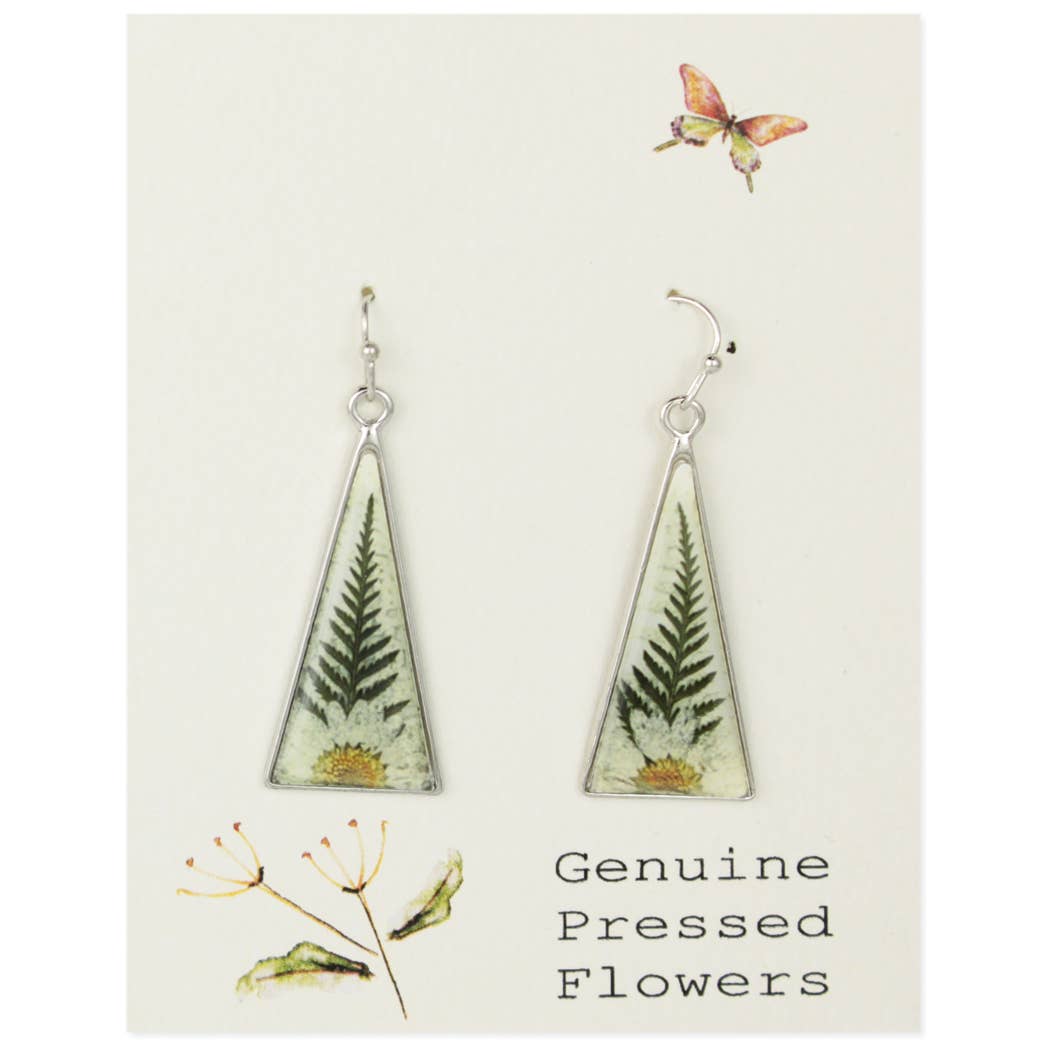 ZAD - White Dried Flower Silver Triangle Earrings