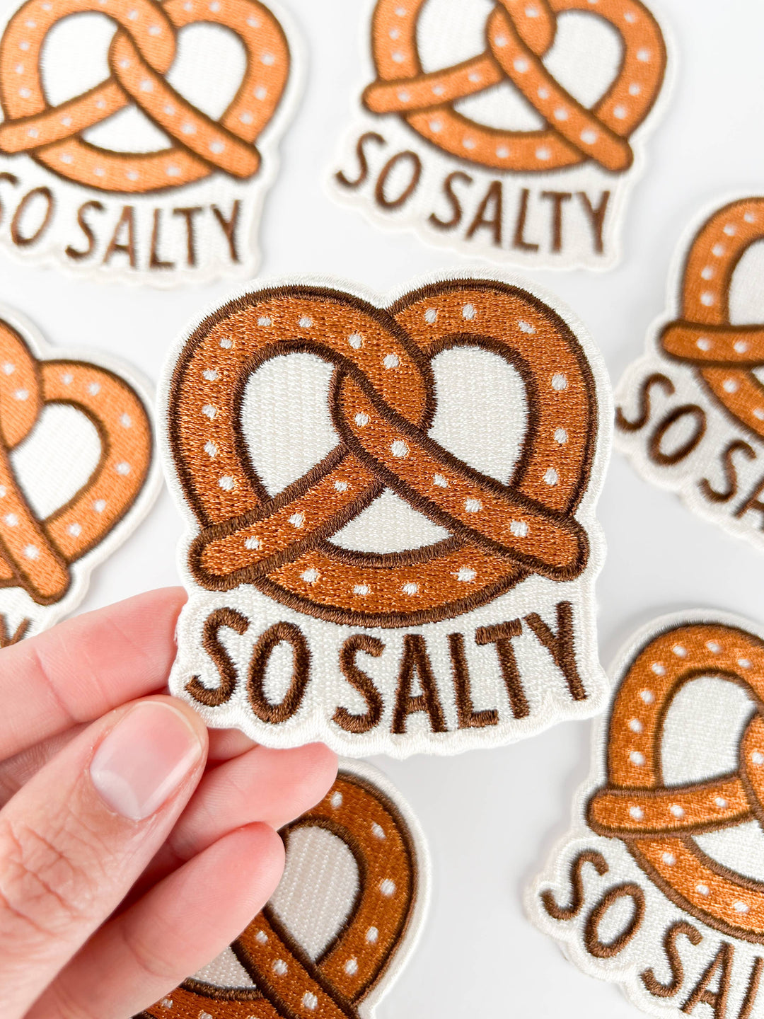 Field Trip Threads - So Salty Embroidered Patch Funny Pretzel Iron On Totes Snack