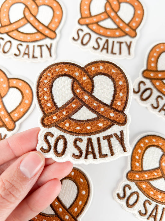 Field Trip Threads - So Salty Embroidered Patch Funny Pretzel Iron On Totes Snack